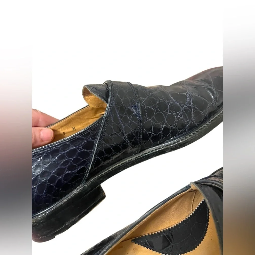 MAURI Alligator BLUE Oxford Monk Strap Alligator Buckle Shoes Men's Size 9